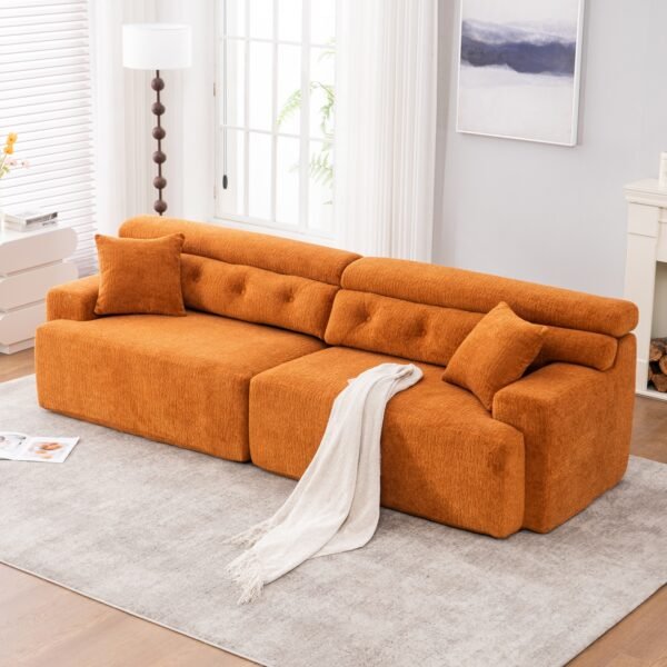 Chenille Fabric Reconfigurable Sectional Sofa with Wider Armrests and 2 Pillows - Amber Orange
