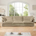 Corduroy 3-Seater Sofa with Deep Seating and Plush Pillows - Camel - Image 3