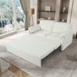Chenille Convertible Sofa Bed with Side Storage - Beige