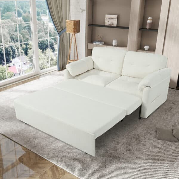 Chenille Convertible Sofa Bed with Side Storage - Beige