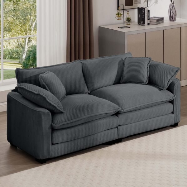 Elegant Grey Corduroy Modern Sofa – Comfortable & Stylish Living Room Centerpiece