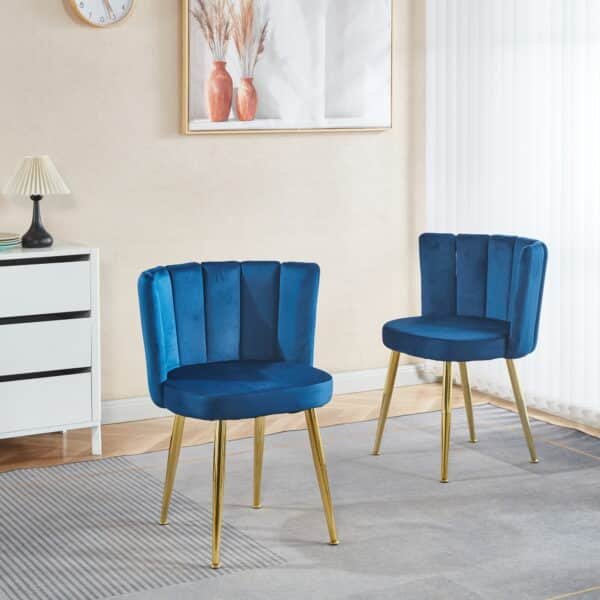 Velvet Dining Chair Set with Ergonomic Design - Blue