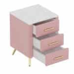 Velvet Upholstered Nightstand with 3 Drawers and Metal Legs - Pink - Image 4