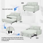 Corduroy Convertible Loveseat Sofa Bed with USB Ports - Light Grey-Green - Image 5