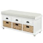 White Rustic Storage Bench with Drawers & Baskets - Stylish & Functional Entryway Seat - Image 9