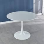 MDF Round Dining Table with Pedestal Base - Seats 4-6 - White - Image 4
