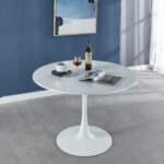 MDF Round Dining Table with Pedestal Base - Seats 4-6 - White - Image 7