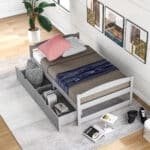 Gray Pine Bed with Storage Drawers - Space-Saving Twin Platform Bed - Image 2