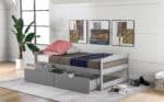 Gray Pine Bed with Storage Drawers - Space-Saving Twin Platform Bed - Image 4
