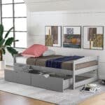 Gray Pine Bed with Storage Drawers - Space-Saving Twin Platform Bed