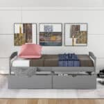 Gray Pine Bed with Storage Drawers - Space-Saving Twin Platform Bed - Image 3