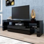 Matt Laminate Modern TV Stand with LED Lights and Push Door System - Black - Image 4