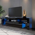 Matt Laminate Modern TV Stand with LED Lights and Push Door System - Black - Image 10