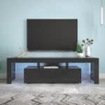 Matt Laminate Modern TV Stand with LED Lights and Push Door System - Black - Image 6