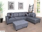 Faux Leather L-Shaped Sectional Sofa with Storage Ottoman - Brown - Image 21