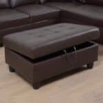 Faux Leather L-Shaped Sectional Sofa with Storage Ottoman - Brown - Image 2