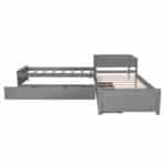 Pine Wood L-Shaped Platform Bed with Trundle and Built-in Desk - Gray - Image 8