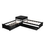 Pine Wood L-Shaped Platform Bed with Trundle and Built-in Desk - Espresso - Image 8