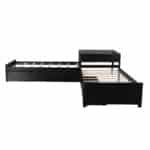 Pine Wood L-Shaped Platform Bed with Trundle and Built-in Desk - Espresso - Image 10