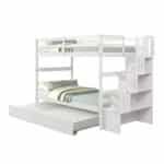 White Pinewood Bunk Bed with Trundle & Stairway Storage – Space-Saving & Safe Kids Bedroom Solution - Image 7
