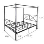 Metal Canopy Bed Frame with Vintage Headboard and Under-Bed Storage - Black - Image 6