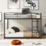 ⁦Metal Full over Full Bunk Bed with Low Design and Guardrails - Black⁩ - الصورة ⁦2⁩