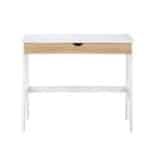 ⁦White and Natural Wood Desk with Versatile Storage - Ideal for Home Office⁩ - الصورة ⁦4⁩