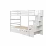 White Pinewood Bunk Bed with Trundle & Stairway Storage – Space-Saving & Safe Kids Bedroom Solution - Image 12