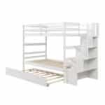 White Pinewood Bunk Bed with Trundle & Stairway Storage – Space-Saving & Safe Kids Bedroom Solution - Image 10
