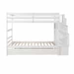 White Pinewood Bunk Bed with Trundle & Stairway Storage – Space-Saving & Safe Kids Bedroom Solution - Image 11