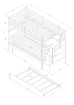 White Pinewood Bunk Bed with Trundle & Stairway Storage – Space-Saving & Safe Kids Bedroom Solution - Image 9