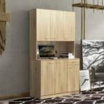 ⁦Melamine MDF Wardrobe & Kitchen Cabinet with 6 Doors, 1 Drawer, and Open Shelf - Rustic Oak⁩ - الصورة ⁦5⁩