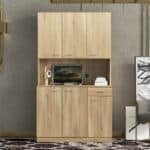 ⁦Melamine MDF Wardrobe & Kitchen Cabinet with 6 Doors, 1 Drawer, and Open Shelf - Rustic Oak⁩ - الصورة ⁦4⁩