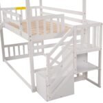 White House-Shaped Bunk Bed with Slide & Storage – Space-Saving Twin Kids Bed - Image 10