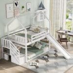 White House-Shaped Bunk Bed with Slide & Storage – Space-Saving Twin Kids Bed - Image 3
