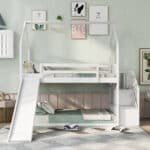 White House-Shaped Bunk Bed with Slide & Storage – Space-Saving Twin Kids Bed - Image 2