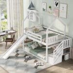 White House-Shaped Bunk Bed with Slide & Storage – Space-Saving Twin Kids Bed
