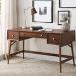 Walnut Veneer Writing Desk with Storage Drawers and Nickel Knob Hardware - Brown