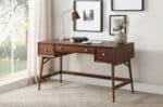 Walnut Veneer Writing Desk with Storage Drawers and Nickel Knob Hardware - Brown