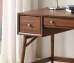 Walnut Veneer Writing Desk with Storage Drawers and Nickel Knob Hardware - Brown - Image 2