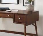 Walnut Veneer Writing Desk with Storage Drawers and Nickel Knob Hardware - Brown - Image 3