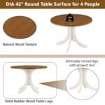 Mid-Century Round Dining Table with Intricately Carved Legs - Walnut and Cream White - Image 2