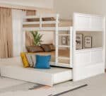 Solid Pine Full Over Full Bunk Bed with Twin Trundle - White