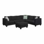 Polyester L-Shaped Modular Sofa Set with Removable Ottoman and 3 Pillows - Black - Image 11