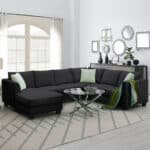 Polyester L-Shaped Modular Sofa Set with Removable Ottoman and 3 Pillows - Black - Image 10