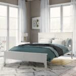 White Solid Wood Full Platform Bed with Elegant Slat Headboard - Pine