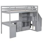 Solid Wood Twin Loft Bed with L-Shaped Desk and Storage Staircase - Gray - Image 10