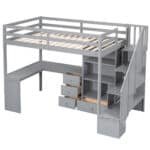 Solid Wood Twin Loft Bed with L-Shaped Desk and Storage Staircase - Gray - Image 11