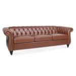 PU Leather Rolled Arm Chesterfield Sofa with Pocket Springs - Brown - Image 4