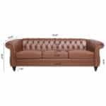 PU Leather Rolled Arm Chesterfield Sofa with Pocket Springs - Brown - Image 9